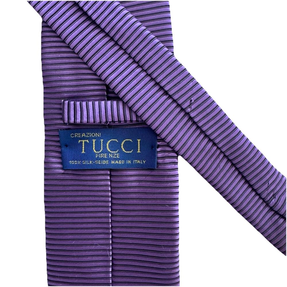 Creazioni Tucci Firenze 100% Silk Purple Striped Mens Tie 3.5 x 59 Italy Preppy
